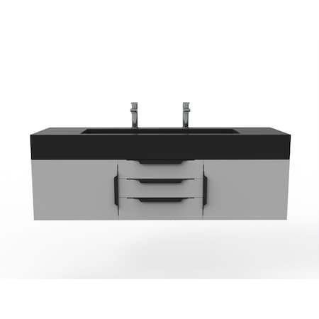 Castello Usa Nile 60" Wall Mounted Gray Vanity With Black Top And Black Handles CB-MC-60G-BL-2053-BL
